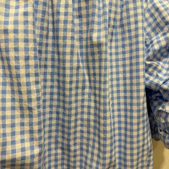 CeCe Light Blue Gingham Ruffle Sleeve Blouse - Picture 2 of 4